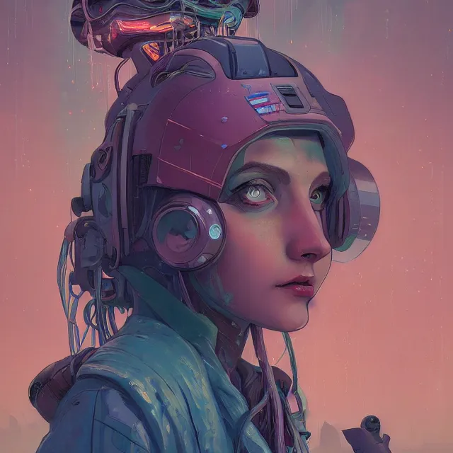 Prompt: a beautiful portrait painting of a ( ( cyberpunk ) ) girl by simon stalenhag and pascal blanche and alphonse mucha!! and nekro!. in style of digital art. colorful comic, film noirs, symmetry, vibrating colorshyper detailed. octane render. trending on artstation