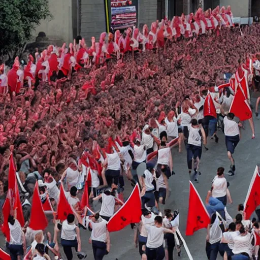 Image similar to the running of the screaming kim jong uns in pamplona spain