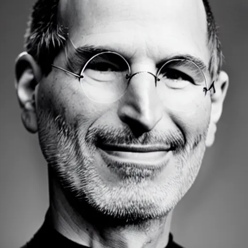 Image similar to studio portrait photography of steve jobs with a smile, highly detailed