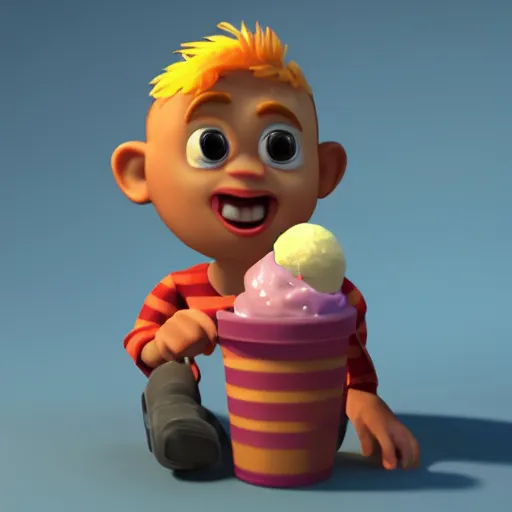 Image similar to octane, renderman 3 d render of a boy eating icecream