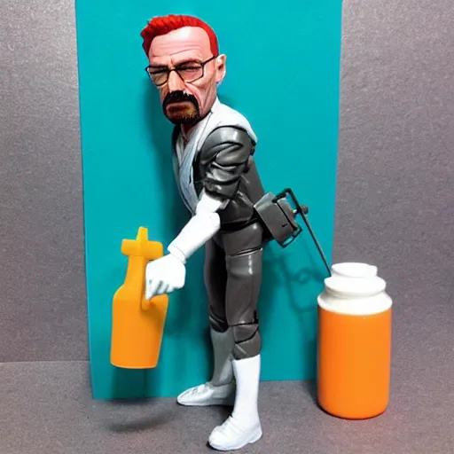 Image similar to walter white cosplay albert hofmann, stop motion vinyl action figure, plastic, toy, butcher billy style