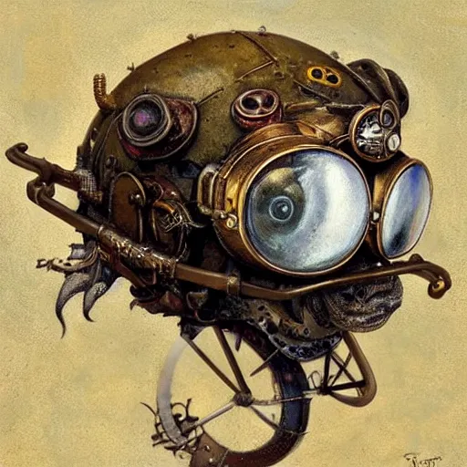 Image similar to A rat with steampunk goggles, by by Esao Andrews and Karol Bak and Zdzislaw Beksinski