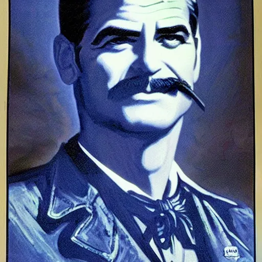 Image similar to black light poster of george clooney as wyatt earp, high detail