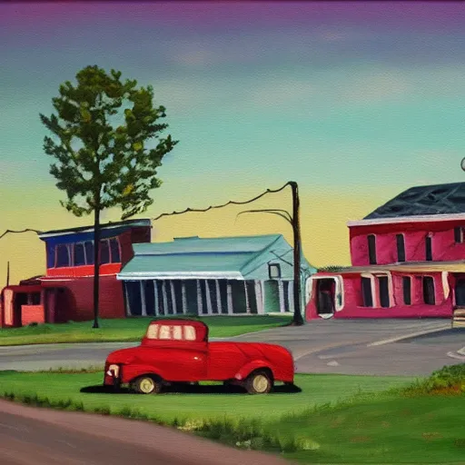 Prompt: a painting of a midwestern town