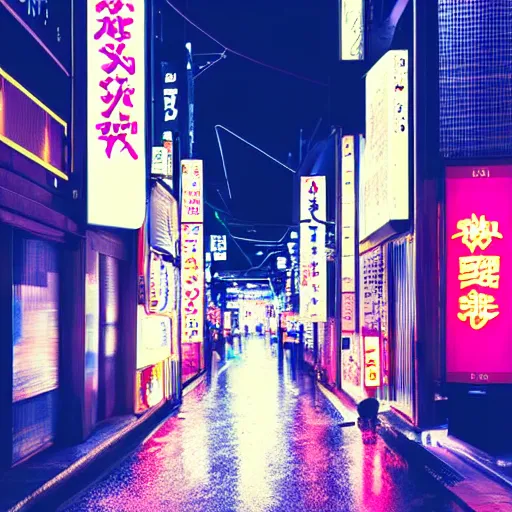 Prompt: late night wandering in tokyo, neon, digital art