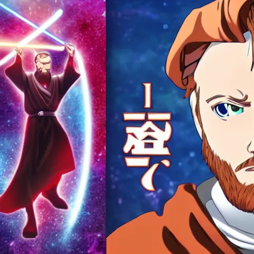 Image similar to Obi-Wan Kenobi as an anime character from Toei Animation. Extremely detailed. Beautiful. 4K.