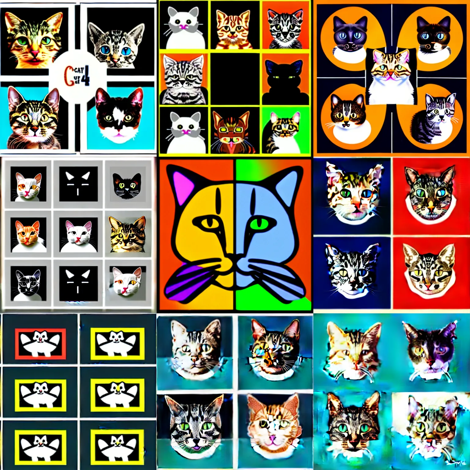 Image similar to picture divided into 4 equal areas. each quarter contains a different image of a cat