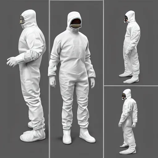 Prompt: hazmat suit soldier, concept art, 3d model