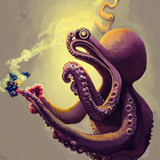 Prompt: octopus smoking weed, by greg rutkowski,