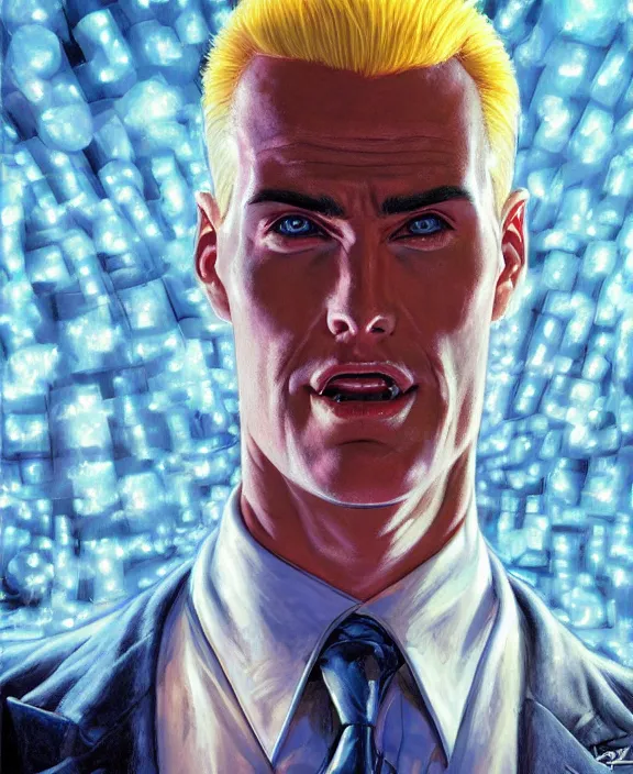 Image similar to Max Headroom, highly detailed, centered, artstation, concept art, smooth, sharp focus, illustration, bokeh art by artgerm and donato giancola and Joseph Christian Leyendecker