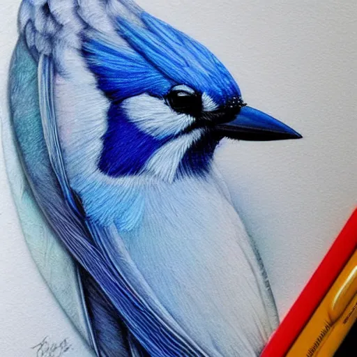 a colored pencil drawing of a blue sparrow by natalia, Stable Diffusion