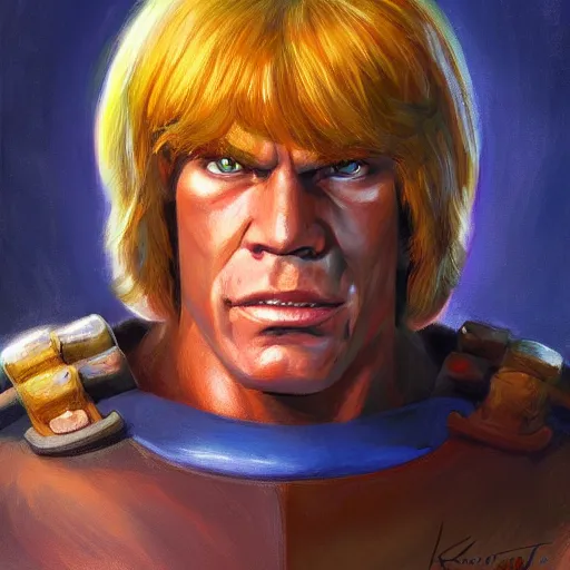 Image similar to portrait painting of he - man, art by kenne gregoire, 4 k,, highly detailed, epic lighting