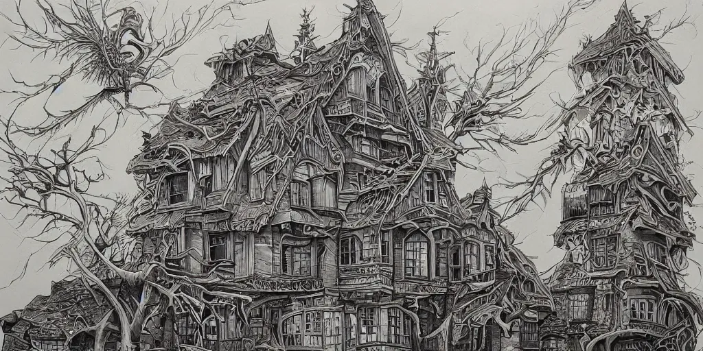Image similar to a beautiful painting of building with landscape by aaron horkey, trending on artstation
