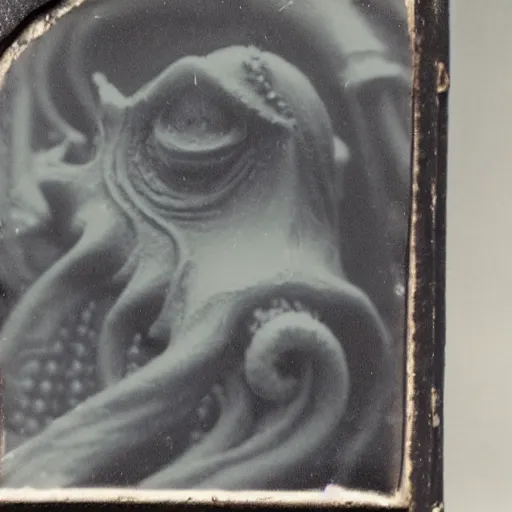 Image similar to tintype photo close up of a Cthulhu