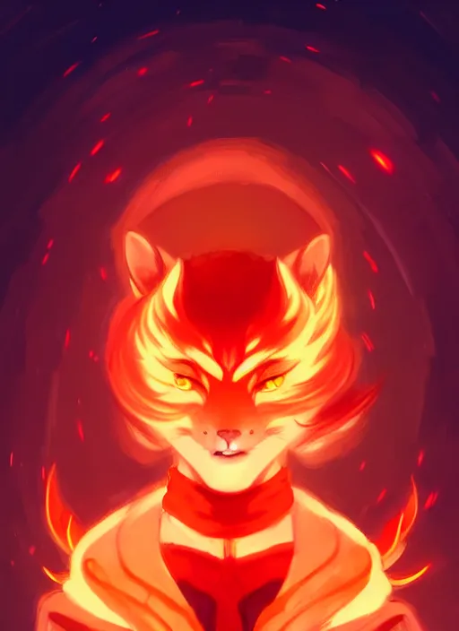 Image similar to style artgerm, joshua middleton, illustration, anthropomorphic hamster wearing orange pelt light armor, anime eyes, red hair, swirling fire flames cosmos, fantasy, dnd, cinematic lighting