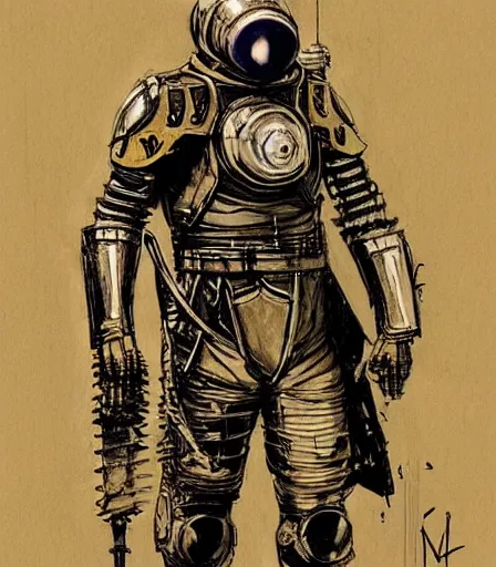 Image similar to Knights Templar wearing space power suit concept art, pen and ink, intricate line drawings, by John Harris, Emil Melmoth, Craig Mullins, yoji shinkawa, artstation, moebius comic, Marc Simonetti, lan McQue, Kentaro, Miura, hyper detailed, cinematic