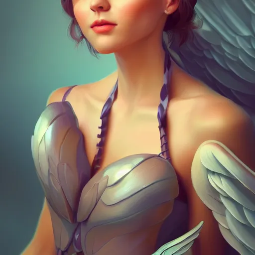 Prompt: 3 / 4 view of a portrait of a cute woman with wings with wings, confident pose, digital art,, concept art, smooth, sharp focus, illustration, trending on artstation, highly detailed, concept art, trevor carlton, mickey demeo, trending on artstation, imax 7 0 mm, h 6 4 0