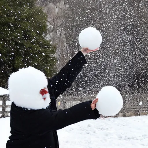 Prompt: a snowball falling on a man's head. the snowball is shattering into pieces.