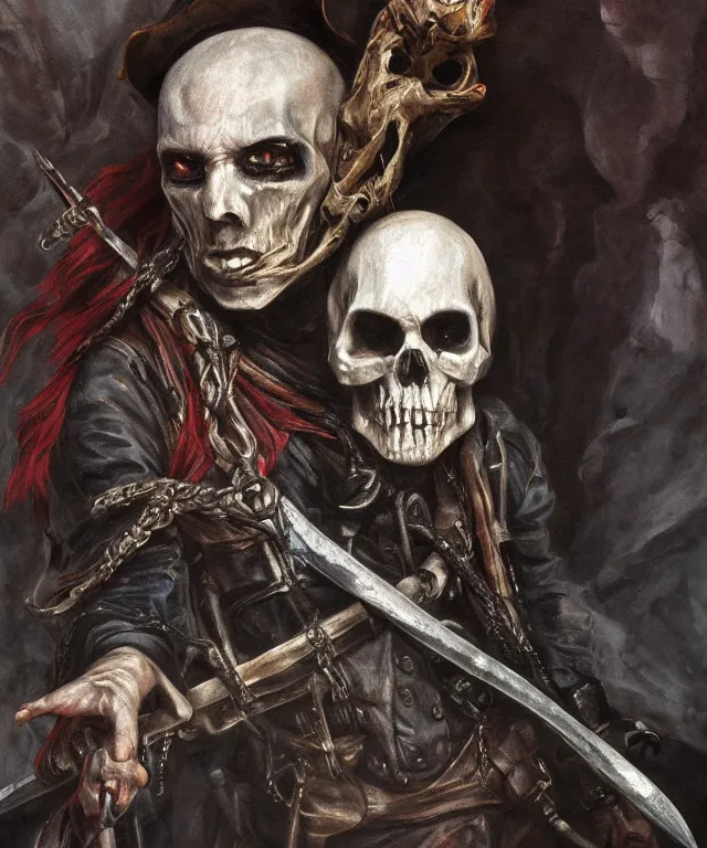 Image similar to ultra realistic color portrait painting of a tranparent 1 7 th century pirate ghost with a sword in a grotto, dark, painted, brooding, atmospheric, seascape, horror, smooth, epic, highly detailed, cinematic, artstation, dave dorman