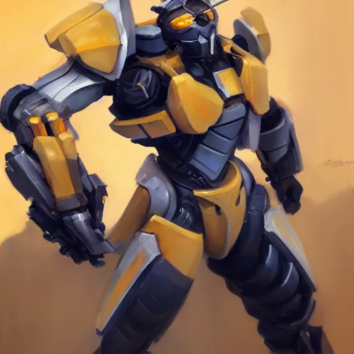 Image similar to greg manchess portrait painting of bumblebee the transformer as overwatch character, medium shot, asymmetrical, profile picture, organic painting, sunny day, matte painting, bold shapes, hard edges, street art, trending on artstation, by huang guangjian, gil elvgren, ruan jia, greg rutkowski, gaston bussiere