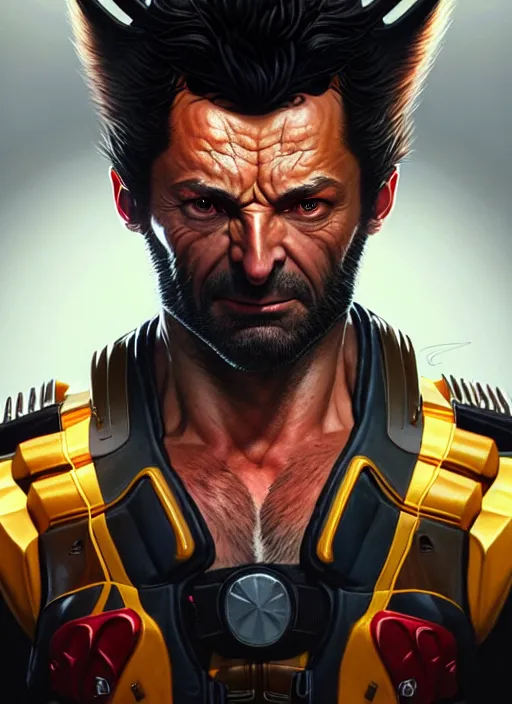 Image similar to portrait of apex legends wolverine, intricate, elegant, glowing lights, highly detailed, digital painting, artstation, glamor pose, concept art, smooth, sharp focus, illustration, art by artgerm and greg rutkowski, artey freytag