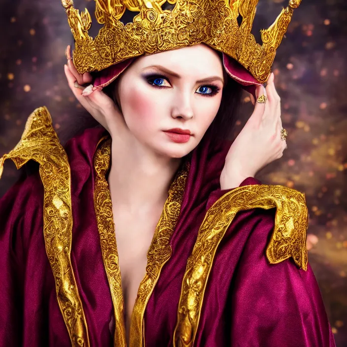 Prompt: photo of a very beautiful!! elf queen with ornate robes, highly detailed, 4 k, hdr, smooth, sharp focus, high resolution, award - winning photo