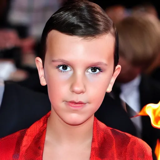 Prompt: Millie Bobby Brown on fire cinematic