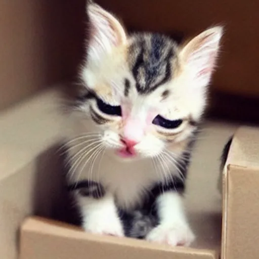 Prompt: cute crying kitten crying!!!, teary eyed