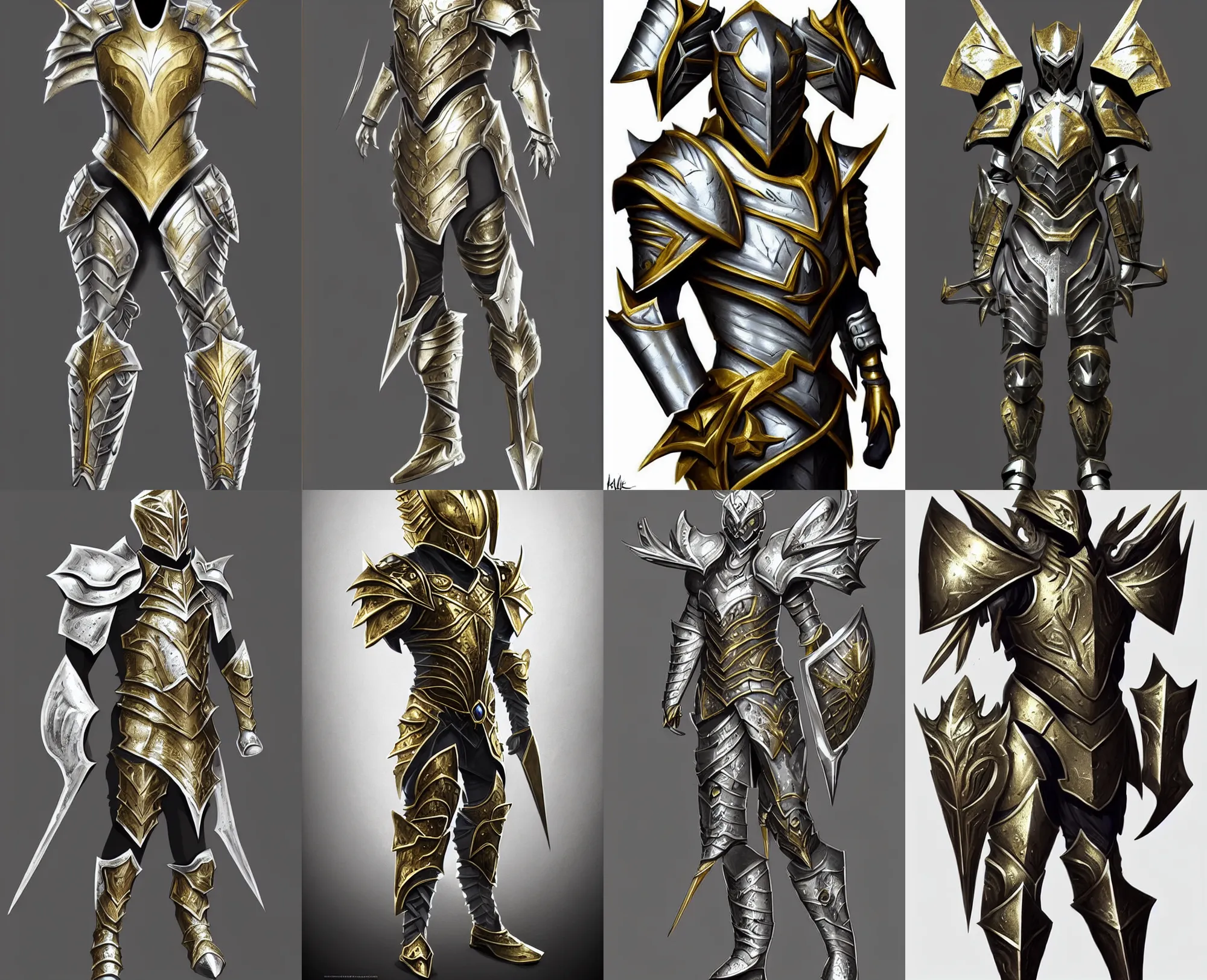 Prompt: fantasy armor, silver with gold trim, fantasy concept art, artstation trending, clean, flat shading, minimialistic yet highly detailed