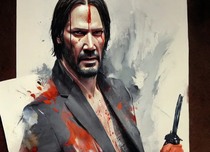 Image similar to a highly detailed beautiful portrait of john wick as kratos, by gregory manchess, james gurney, james jean