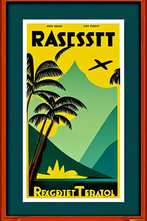 Image similar to art deco travel poster. rainforest, framed poster, hires