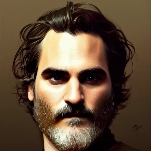 Image similar to painting of joaquin phoenix, decorated, intricate, elegant, highly detailed, digital painting, artstation, concept art, smooth, sharp focus, illustration, art by artgerm and greg rutkowski and alphonse mucha, 8 k