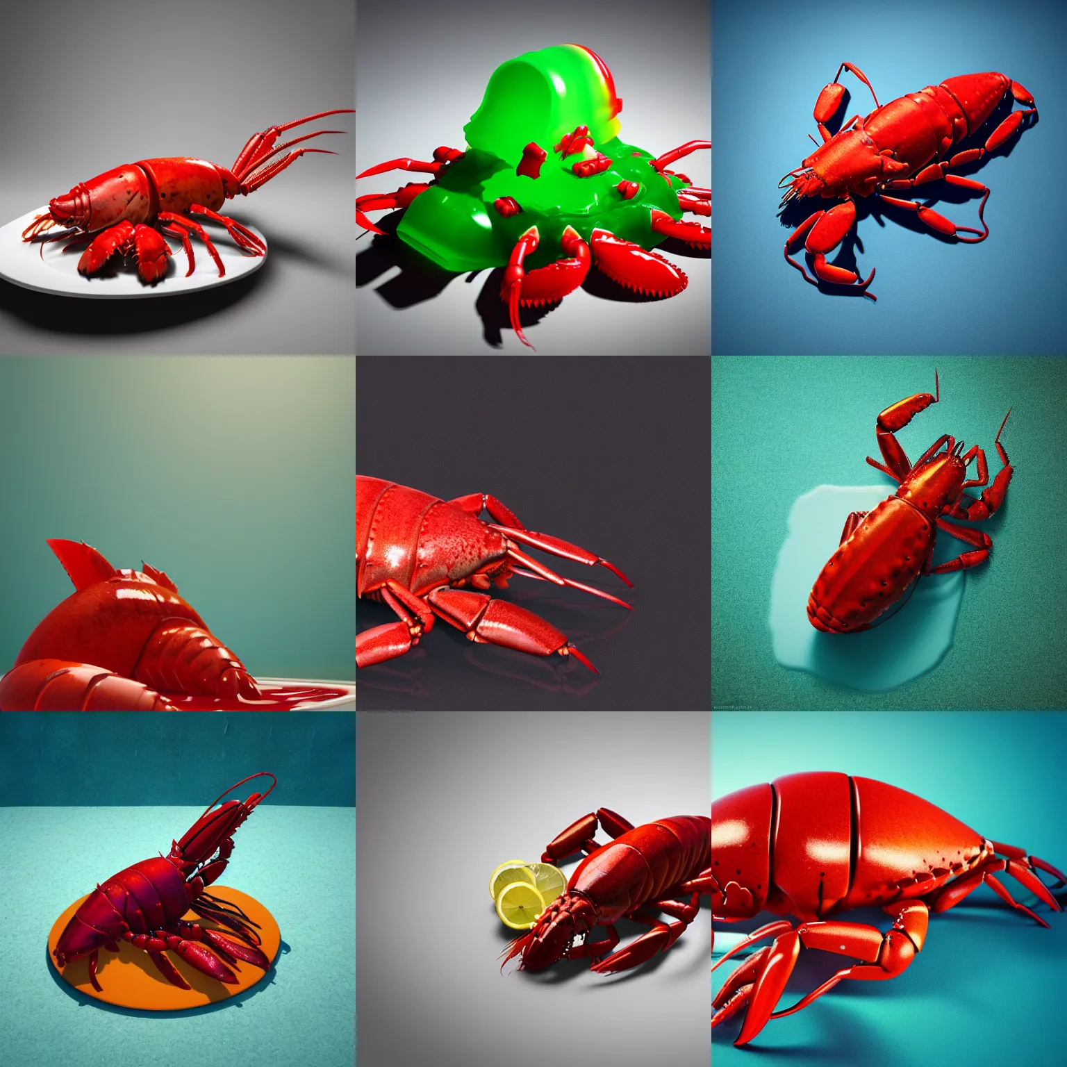 Prompt: lobster made of jello, cinematic, octane render