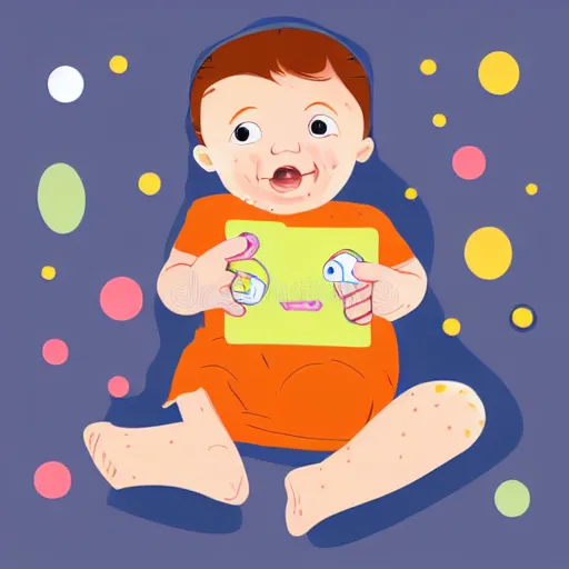 Prompt: cartoon illustration cute baby book with baby eyes