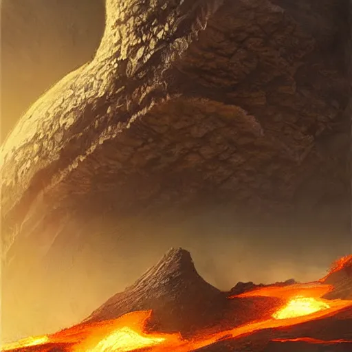 Image similar to a volcanic planet concept art by Doug Chiang, cinematic, realistic painting, high definition, very detailed, extremely high detail, photo realistic, concept art, the Mandalorian concept art style