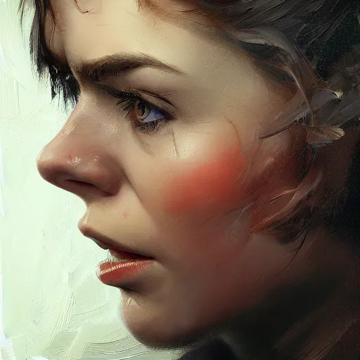 Prompt: insanely detailed head and shoulders oil on canvas masterpiece. artstation. by frank frazetta!!!, wlop, ilya kuvshinov, krenz cushart, greg rutkowski, pixiv. zbrush sculpt, octane, maya, houdini, vfx. elle fanning! in prey!. cinematic dramatic atmosphere, sharp focus, volumetric lighting.