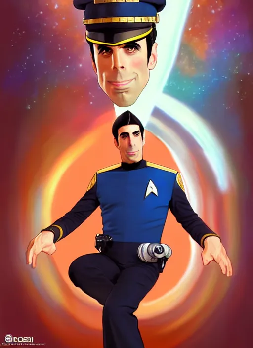 Image similar to cute star trek officer sacha baron cohen, natural lighting, path traced, highly detailed, high quality, digital painting, by don bluth and ross tran and studio ghibli and alphonse mucha, artgerm