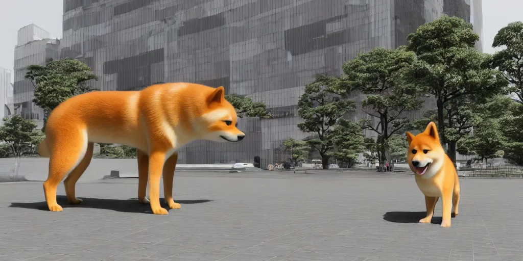 Prompt: a highly detailed render of a giant shiba inu standing in tokyo, hyperrealistic, realistic, 8 k, made in unreal engine 5