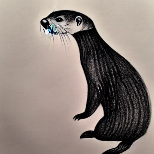 Image similar to an otter in a dress, pencil drawing