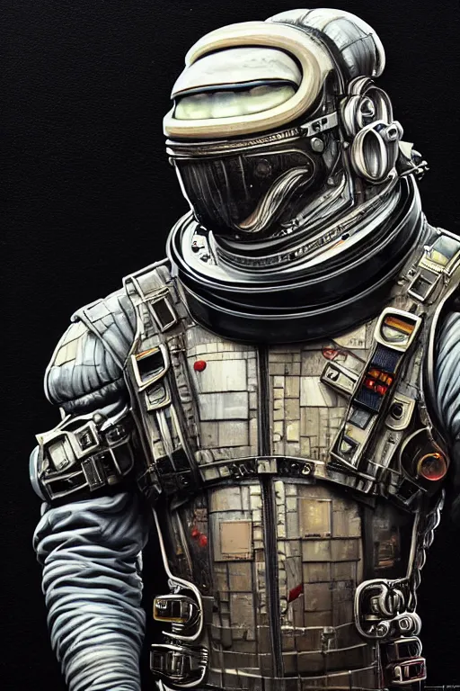 Image similar to a portrait of a muscular anthropomorphic cyberpunk iguana! in leather spacesuit armor with a large head by sandra chevrier, by jon foster, detailed render, pistol in holster, tape deck, epic composition, cybernetics, 4 k realistic, cryengine, realistic shaded lighting, sharp focus, masterpiece, by enki bilal