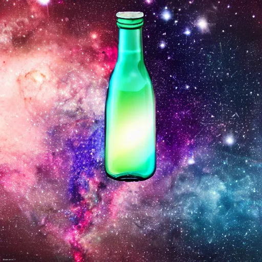 Prompt: detailed photo of galaxy in bottle
