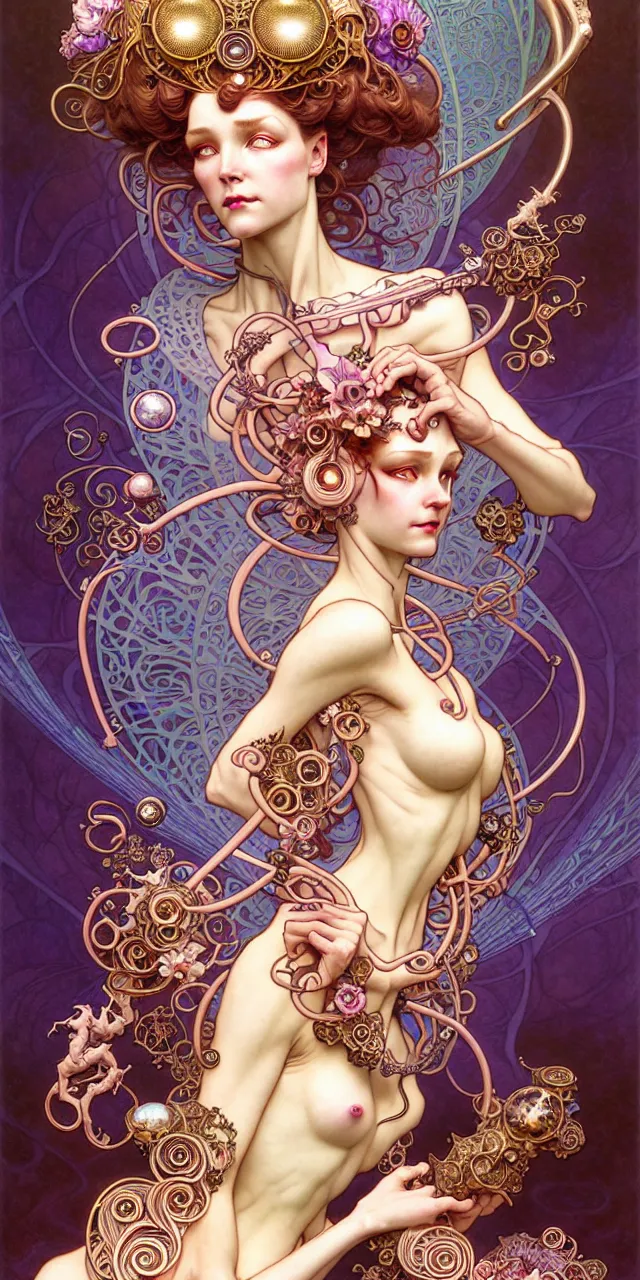 Image similar to beautiful princess art nouveau fantasy character portrait, ultra realistic, intricate details, the fifth element artifacts, highly detailed by peter mohrbacher, hajime sorayama, wayne barlowe, boris vallejo, aaron horkey, gaston bussiere, craig mullins alphonse mucha, art nouveau curves and spirals, flowers, pearls, jewels scattered