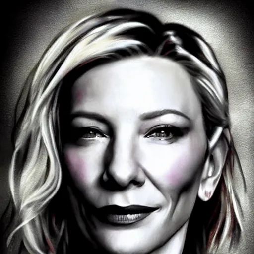 Prompt: graffiti of cate blanchett, photorealism,