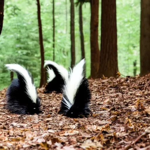 Prompt: photo of skunk birthday party in the woods at night