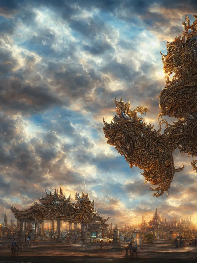 Image similar to I get to the airport. wide view ,nice clouds, godray, fantasy, intricate, richly detailed colored 3D illustration with background completely , Artgerm highly detailed, digital painting, trending on artstation, sharp focus, , illustration,