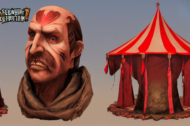 Image similar to 3d sculpt of a dark fantasy gothic circus tent, artstaton, League of Legends, red dead redemption2, overwatch, digital illustration