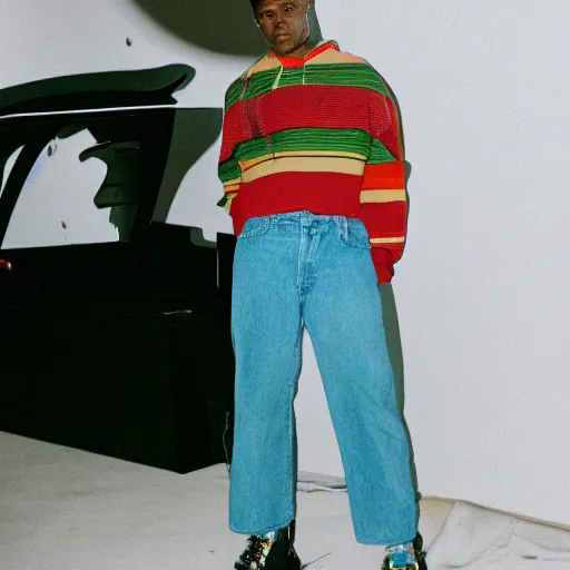 Prompt: realistic photoshooting for a new gucci lookbook, color film photography, photo in style of tyler mitchell, 3 5 mm,
