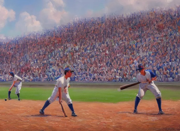 Image similar to field of dreams baseball game, oil painting by jama jurabaev, extremely detailed, brush hard, artstation, for aaa game, high quality, brush stroke