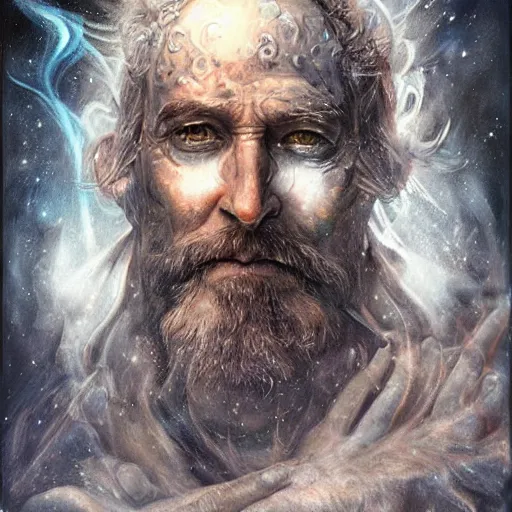 Prompt: an Artstation 3d render of Very very very very highly detailed beautiful mystic portrait of a phantom sorcerer with galaxy, tattoos by Anton Pieck, intricate, extremely detailed, digital painting, artstation, concept art, smooth, sharp focus, illustration, intimidating lighting, incredible art,