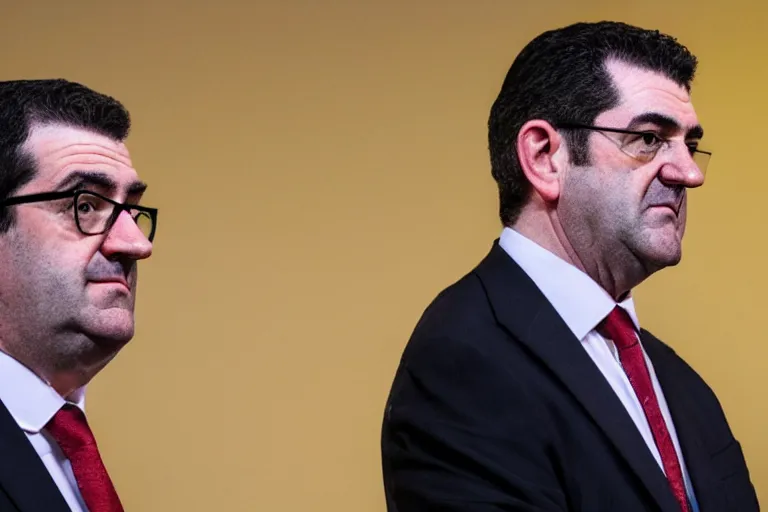 Prompt: a photo of Dan Andrews standing in front of Melbourne as it burns to the ground